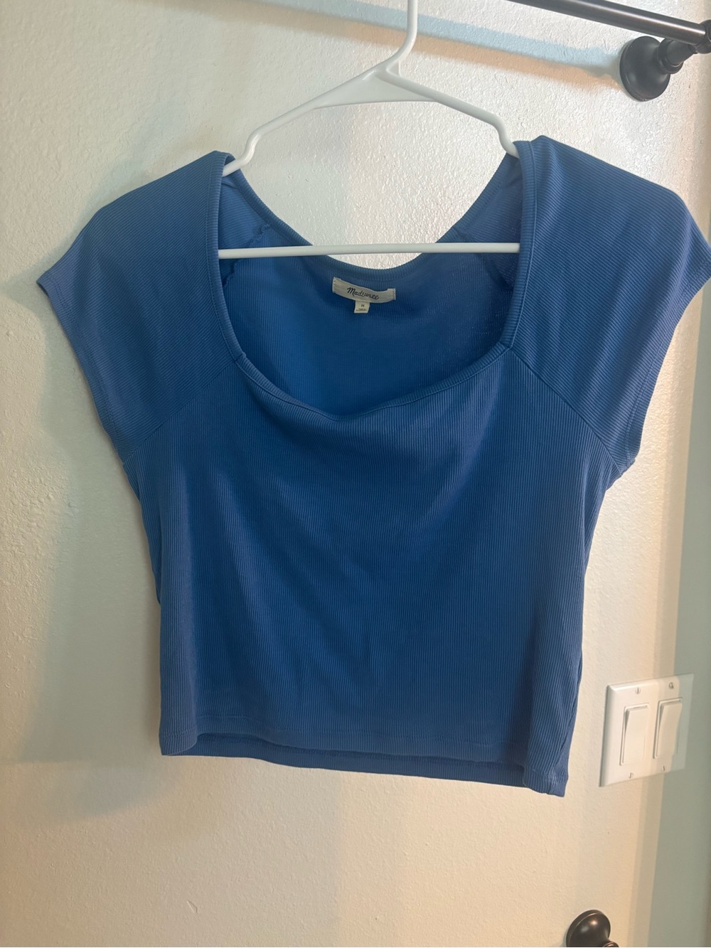 Madewell Blue Square Neck Ribbed Crop Top